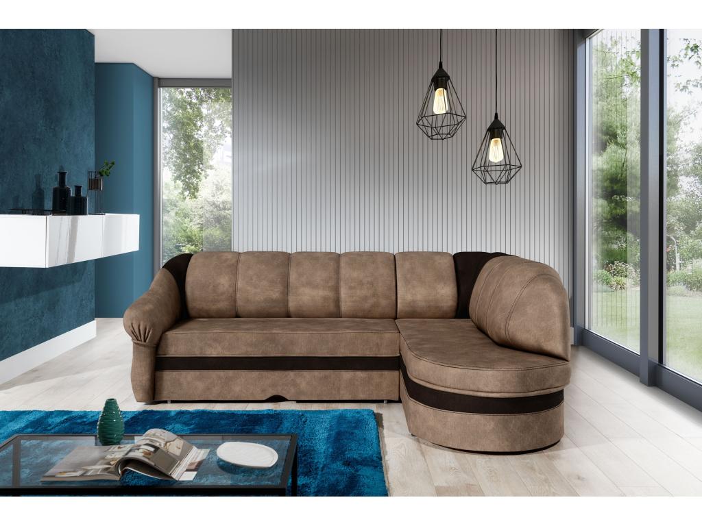 Chicyla 250cm Right-Hand Corner Sofa Bed in Light and Dark Brown Velvet NUYO54586