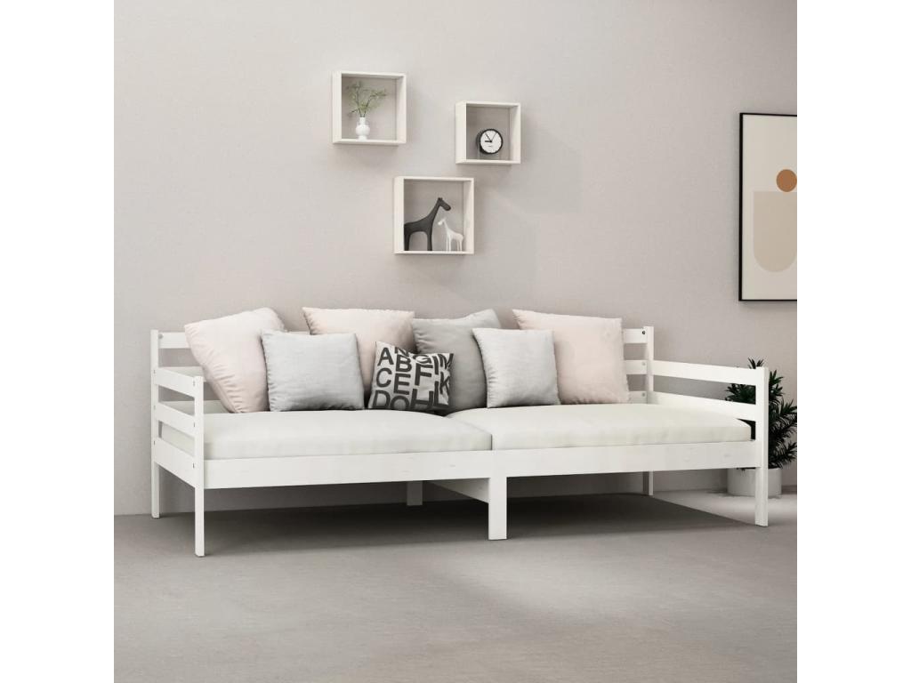 Daybed with mattress 90x200 cm White Solid pine wood