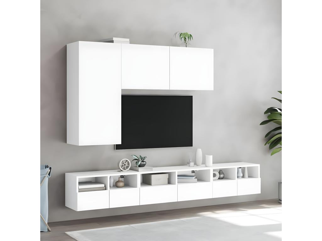 White wall-mounted TV unit, 60x30x30 cm, engineered wood, IWYX55822