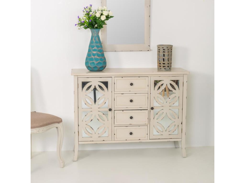 Wooden sideboard with white glass front, 110x37x84cm