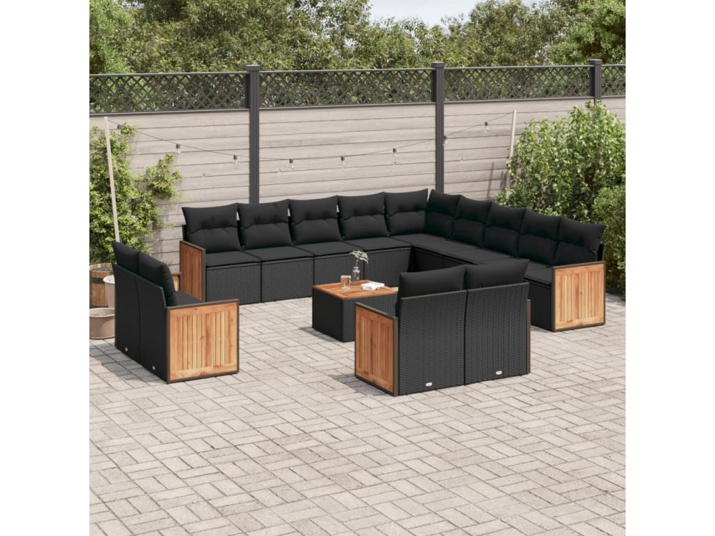 Garden furniture set with cushions, 14 pieces, black woven resin SMDC21310