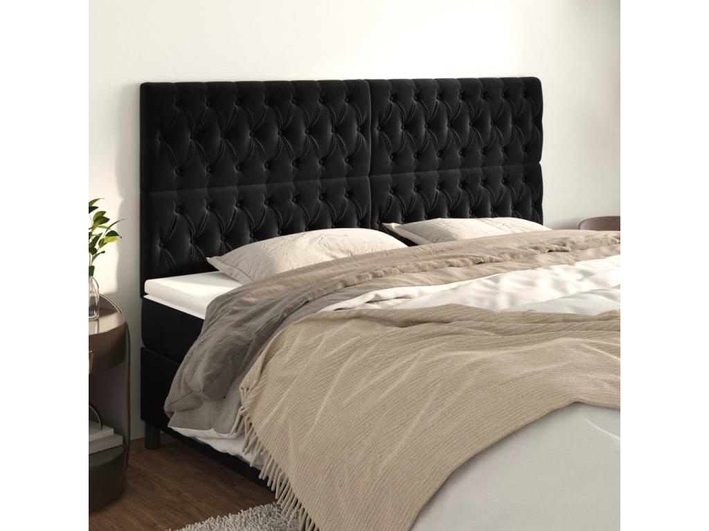 4-piece headboard set, black, 100x7x78/88 cm, velvet, TFMN23216