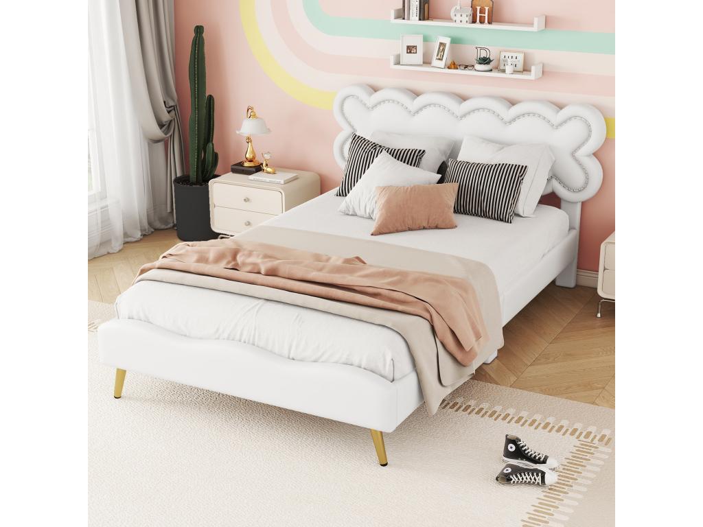 Upholstered bed 140x200 cm Double bed with slatted base in Chicyla without mattress PU minimalist style white EUSC00687