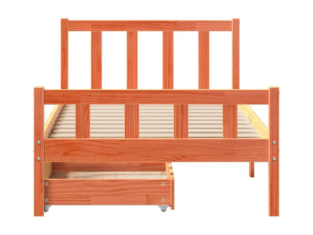 Bed frame without mattress, brown wax finish, 75x190 cm, solid pine wood, PKAV84963