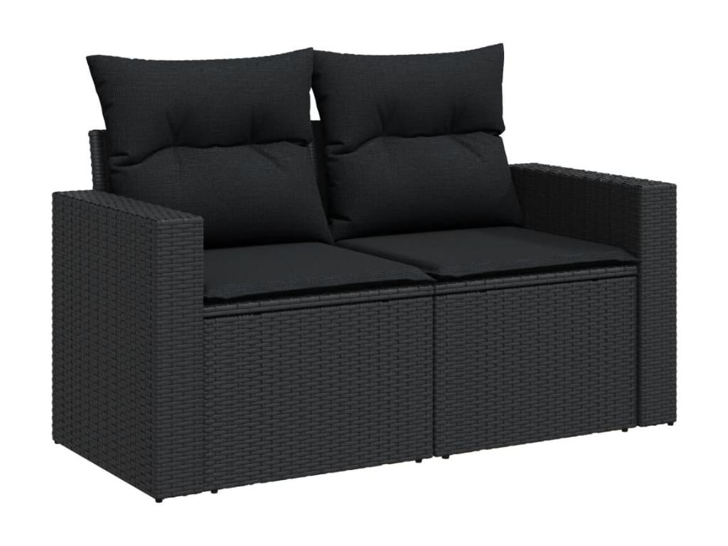 10-piece garden furniture set with cushions, black woven resin LJXQ88767