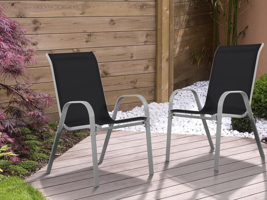 Meublori Textilene Garden Chair - Meublori - Black - Set of 2