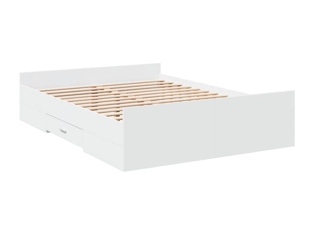 Bed frame with drawers, white, 135x190 cm, engineered wood, VREX96496
