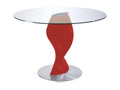 Round table with glass top and red lacquered fiberglass base, Torsada - Dimensions: D 130 x H 76 cm KMWU53832