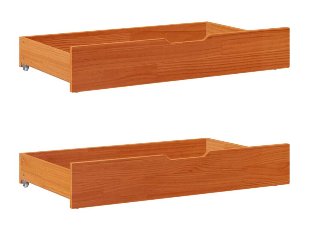 Bed frame with drawers, brown wax finish, 180x200cm, solid pine wood