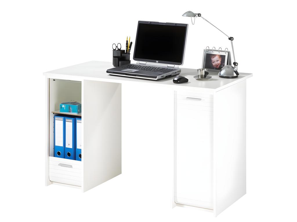White Desk with 2 Sliding Doors - White Color XKIT71359