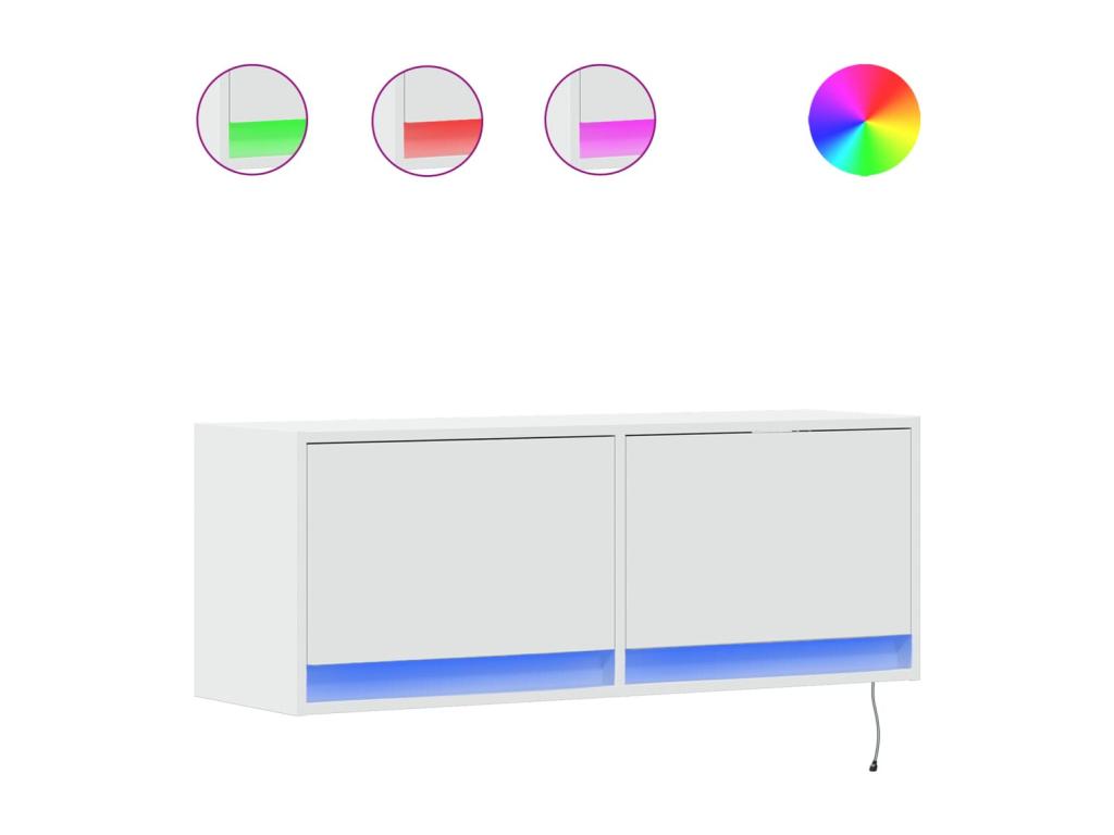 Wall-mounted TV unit with white LED spotlights, 100x31x35 cm, BEDI08534