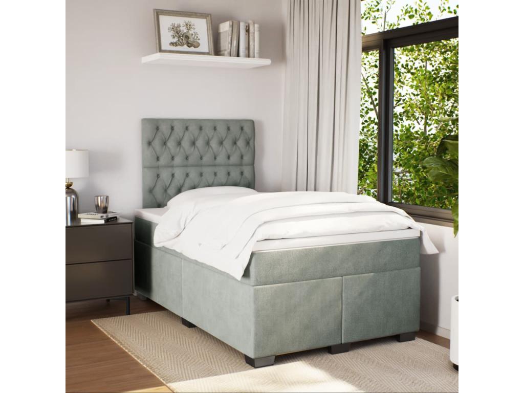 Domopure bed base and mattress, light grey, 120x200cm, velvet, EODM89532