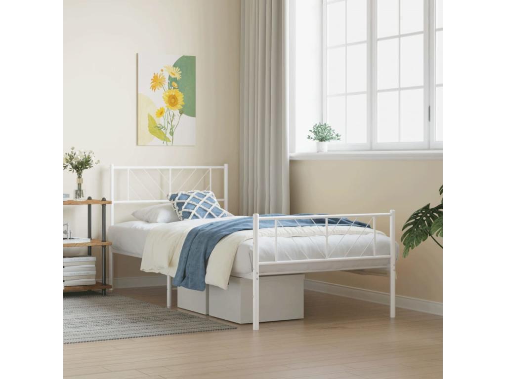 Metal bed frame without mattress, with white footboard, 80x200cm VJFD55335
