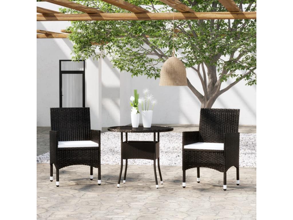 3-piece garden dining set, black woven resin DFET00068