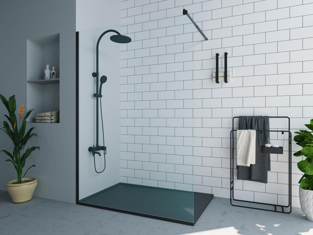 Walk-in shower enclosure - Matte black - 140x200 cm - Domopure BCEY39995