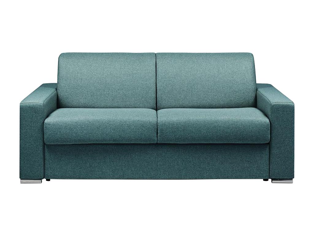 3-seater express convertible sofa in blue fabric - Domopure wide sleeping area 140 cm - 14 cm Domopure mattress THKZ11561
