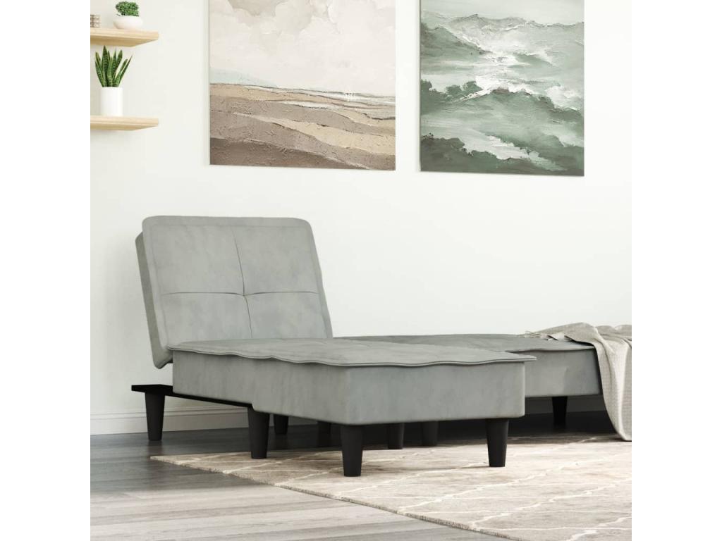 Light grey velvet chaise longue NGSD29300