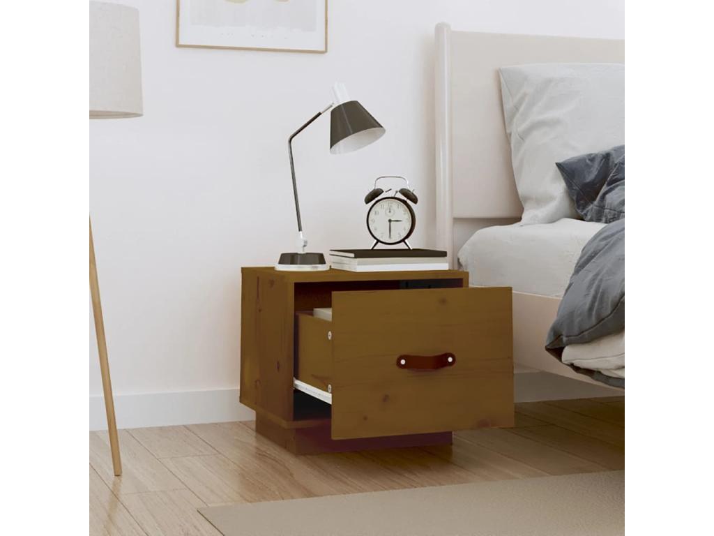 2-piece bedside tables, honey brown, 40x34x35cm, solid pine wood, ATEU43249