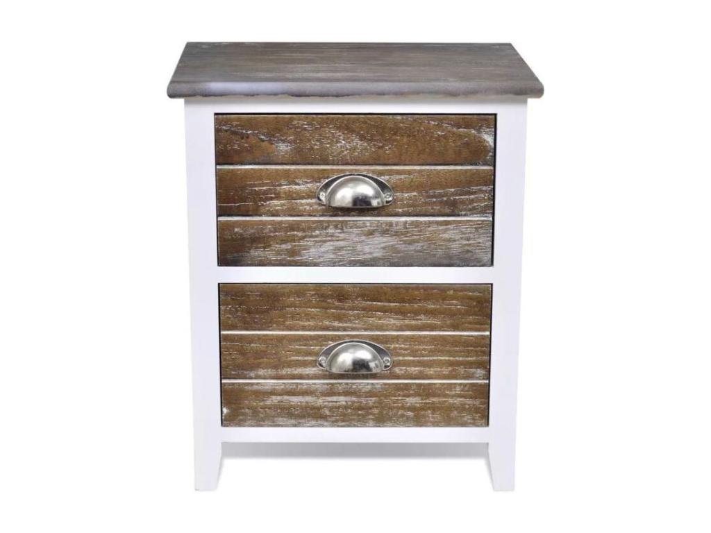 Poupa 2-Drawer Bedside Table in White and Brown Paulownia Wood - Set of 2 DCWD71360