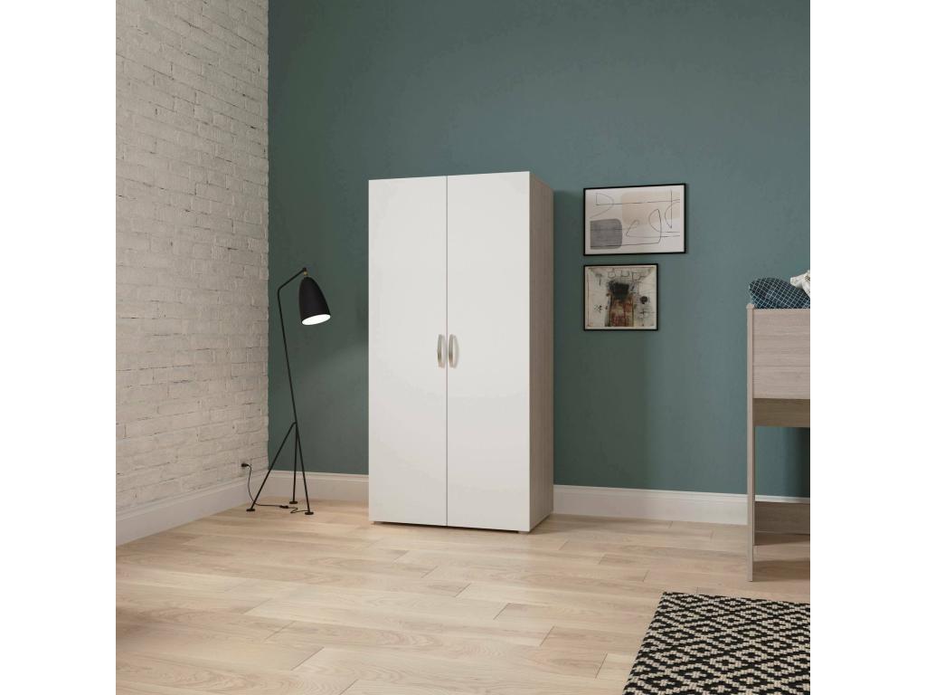 Chicyla 2-Door Wardrobe, Bedroom Furniture, Walk-in Closet, Clothes Storage, 79x52x166 cm, Light Oak and Matte White, RHFL38073