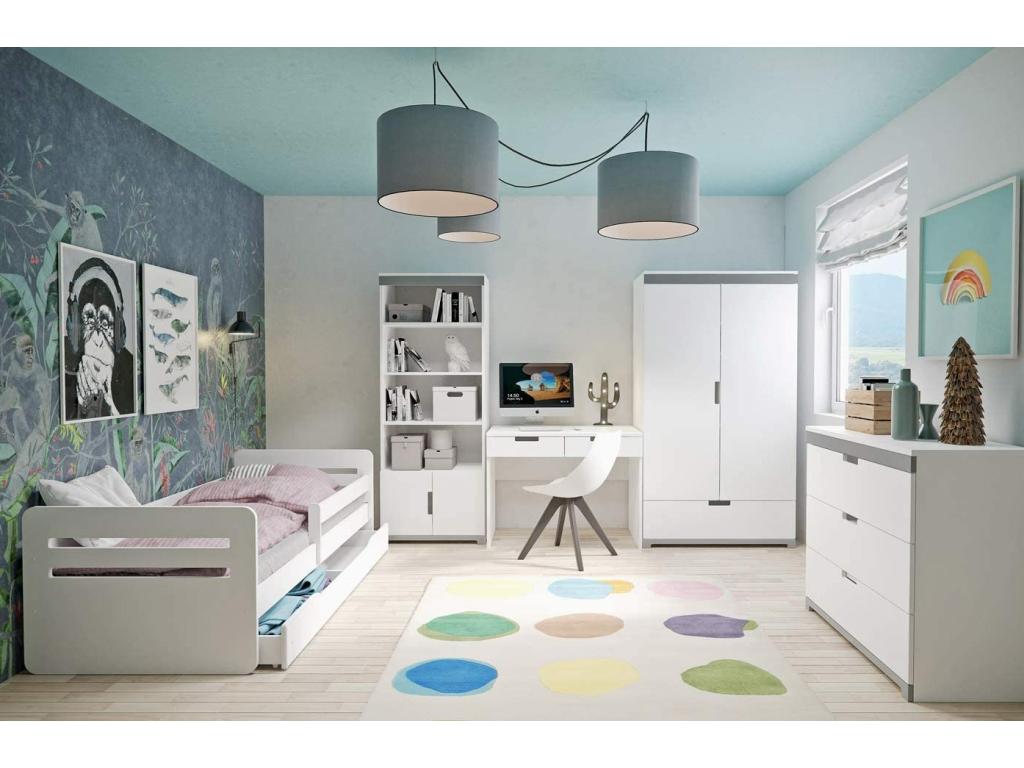 Domopure children's bed with removable safety rail, white and grey - Foam mattress - 80x180 JPBT23844