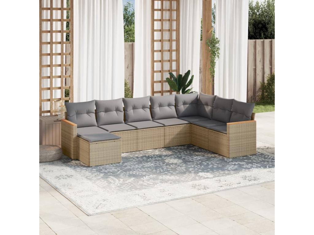 Garden furniture set with cushions, 8 pieces, MeChicyla beige woven resin OKSZ95191