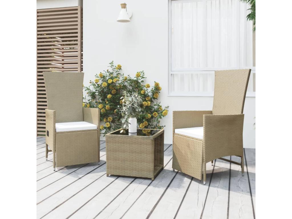 3-piece beige poly rattan and steel garden furniture set JHTL32705