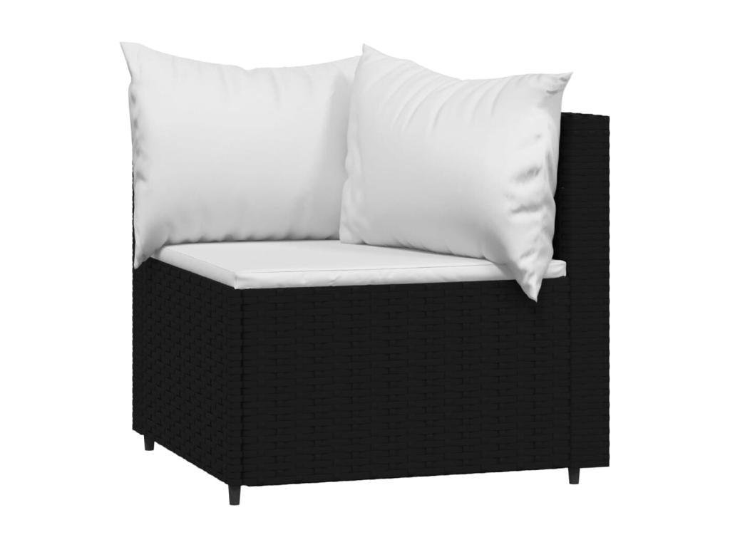 4-piece garden furniture set with cushions, black woven resin, QLUP43828