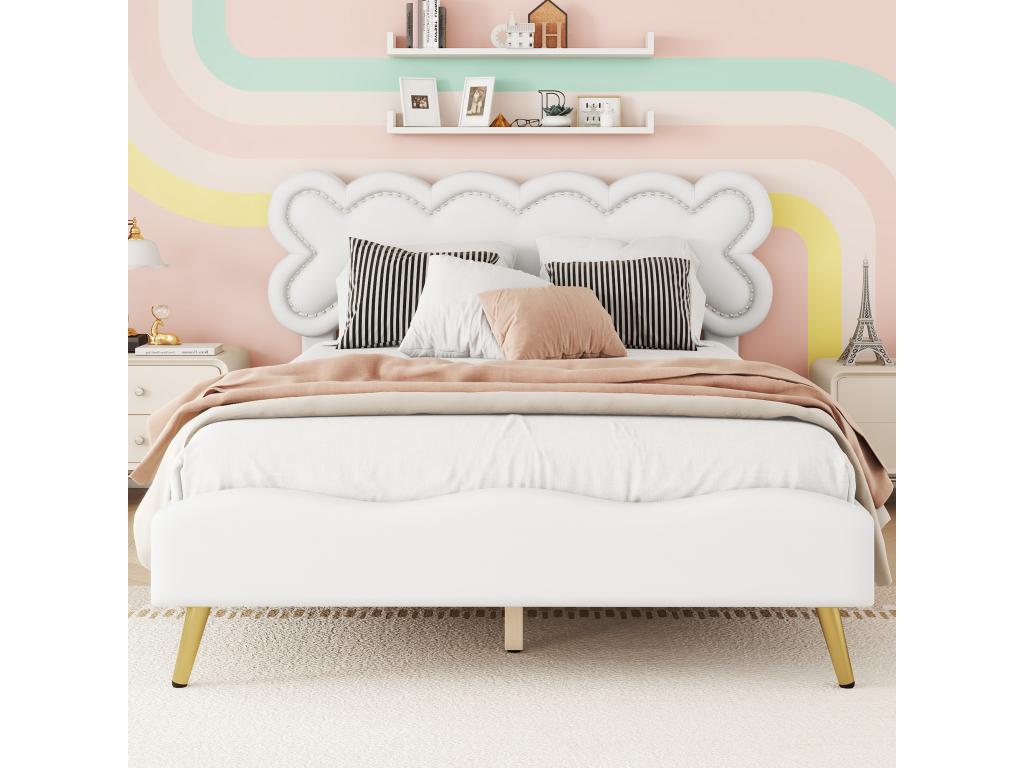 Upholstered bed 140x200 cm Double bed with slatted base in Chicyla without mattress PU minimalist style white EUSC00687