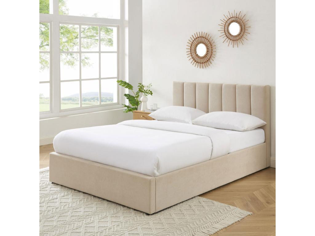 Chicyla - Upholstered storage bed in fabric 140x190cm - Beige XMDW24147