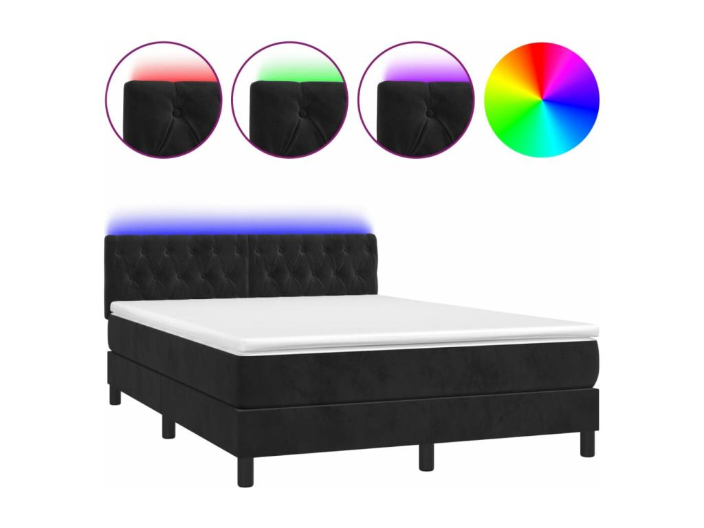 Chicyla bed base with mattress and LED, black, 140x190 cm, LALZ97178