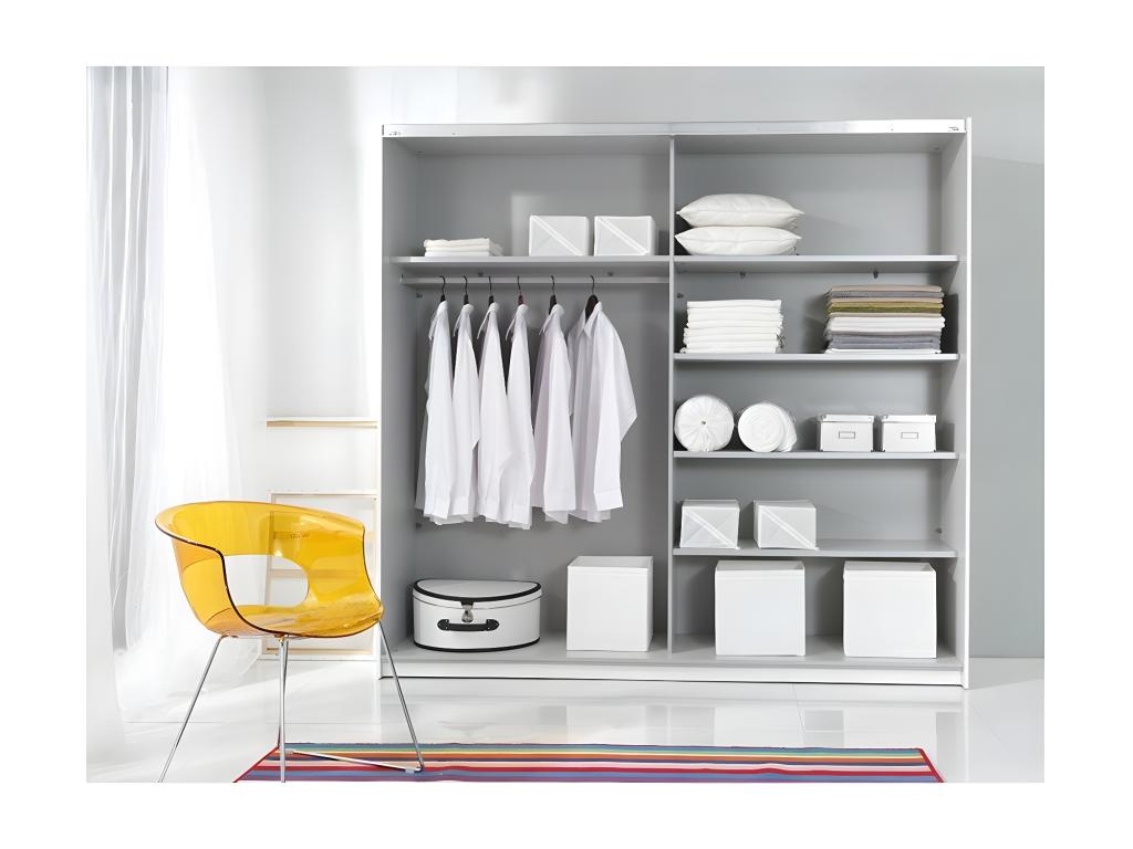 2-door designer wardrobe, 200 cm, with mirror - Glossy white - Domopure Collection WZVH72304