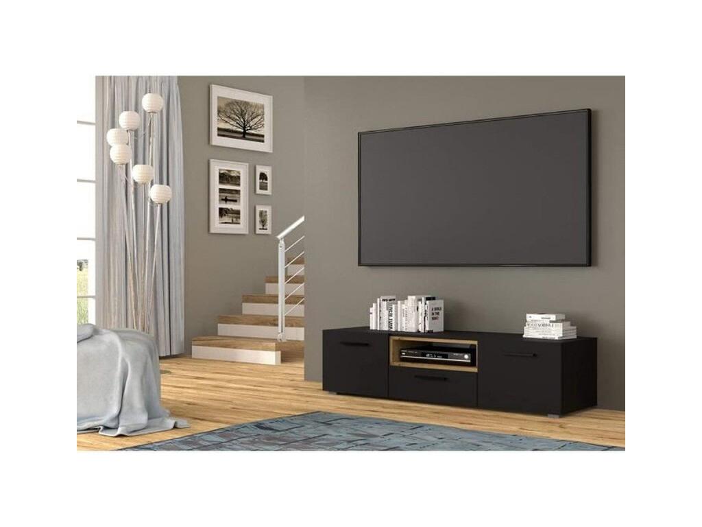 Chicyla Chest of Drawers, Low TV Stand 151 cm, Matte Black Oak Finish, Chicyla VHDH82342