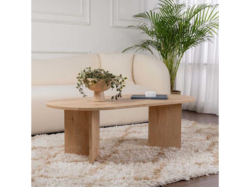 Oval coffee table in Sand-colored chipboard SQXL76324