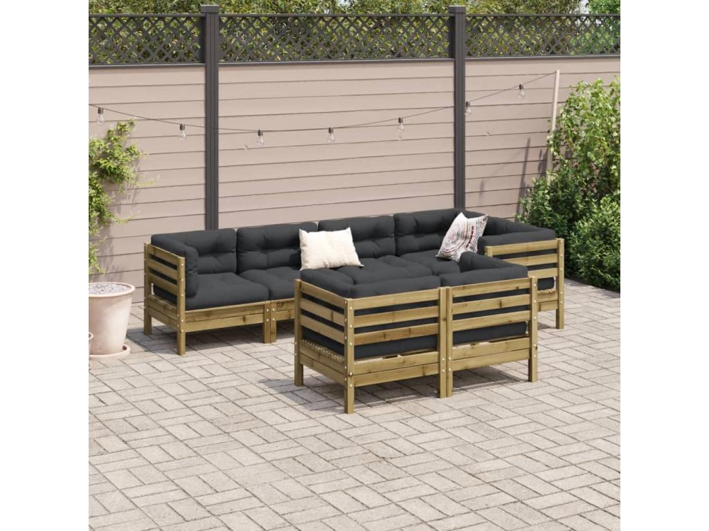 7-piece garden furniture set with cushions, impregnated pine wood KQVK39518