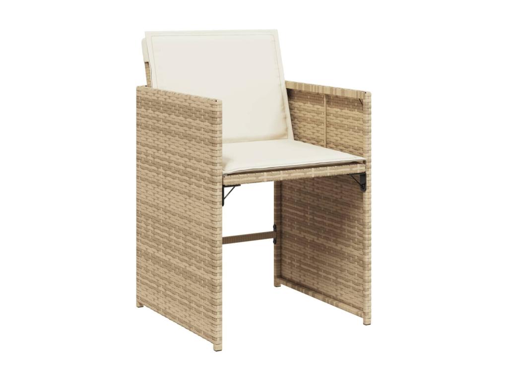 Garden chairs with cushions, set of 4, beige woven resin