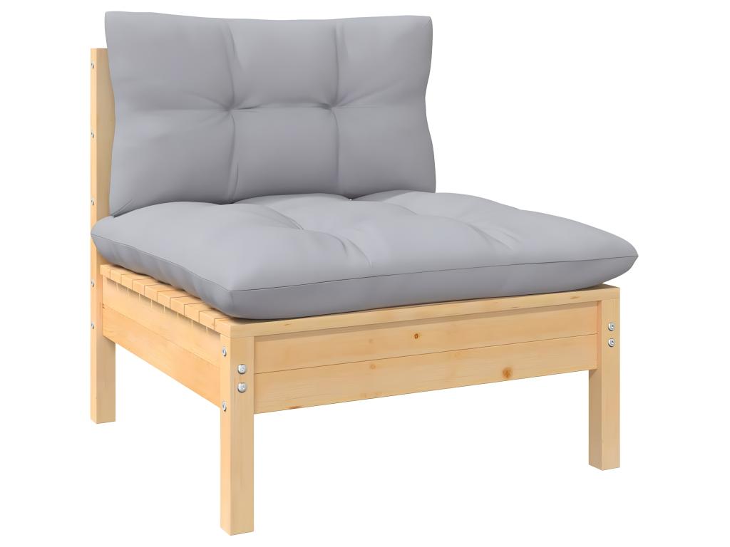 9-piece garden furniture set with grey cushions, solid pine wood BZDG70275