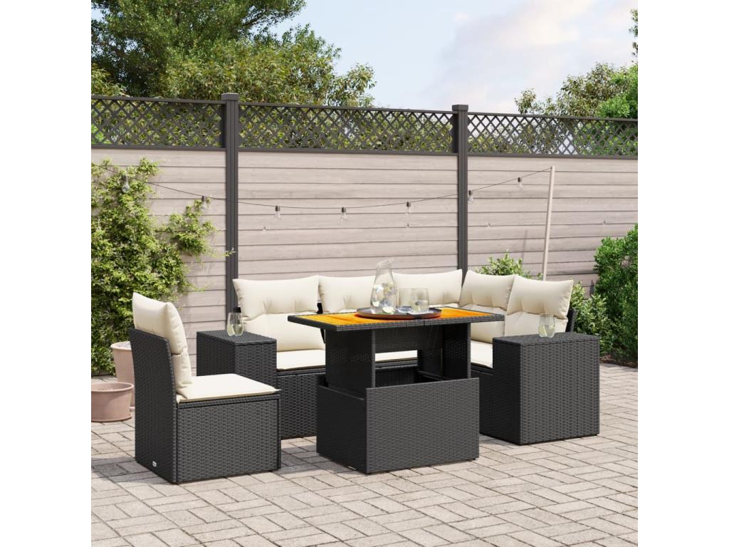 6-piece garden furniture set with cushions, black woven resin WTXX47204
