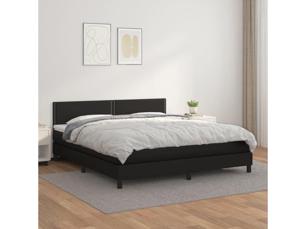 Upholstered bed base with mattress, black, 180x200 cm, faux leather, XENE04875