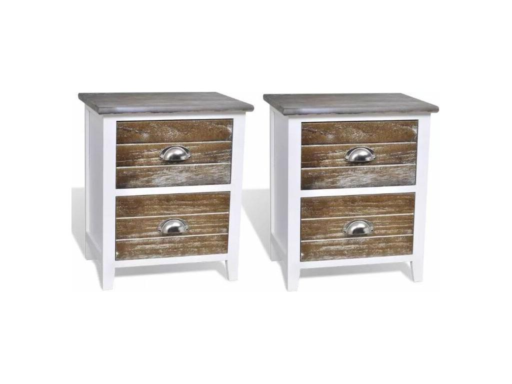 Poupa 2-Drawer Bedside Table in White and Brown Paulownia Wood - Set of 2 DCWD71360