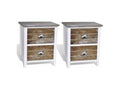 Poupa 2-Drawer Bedside Table in White and Brown Paulownia Wood - Set of 2 DCWD71360