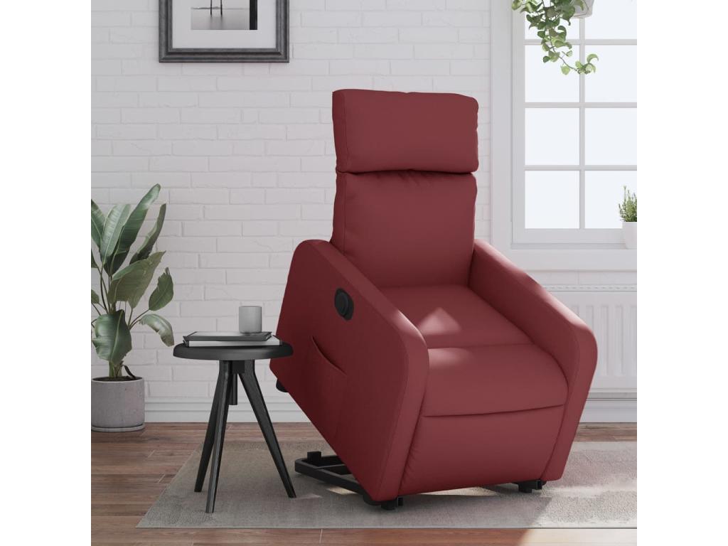 Electric reclining armchair, burgundy red faux leather HRTY53433