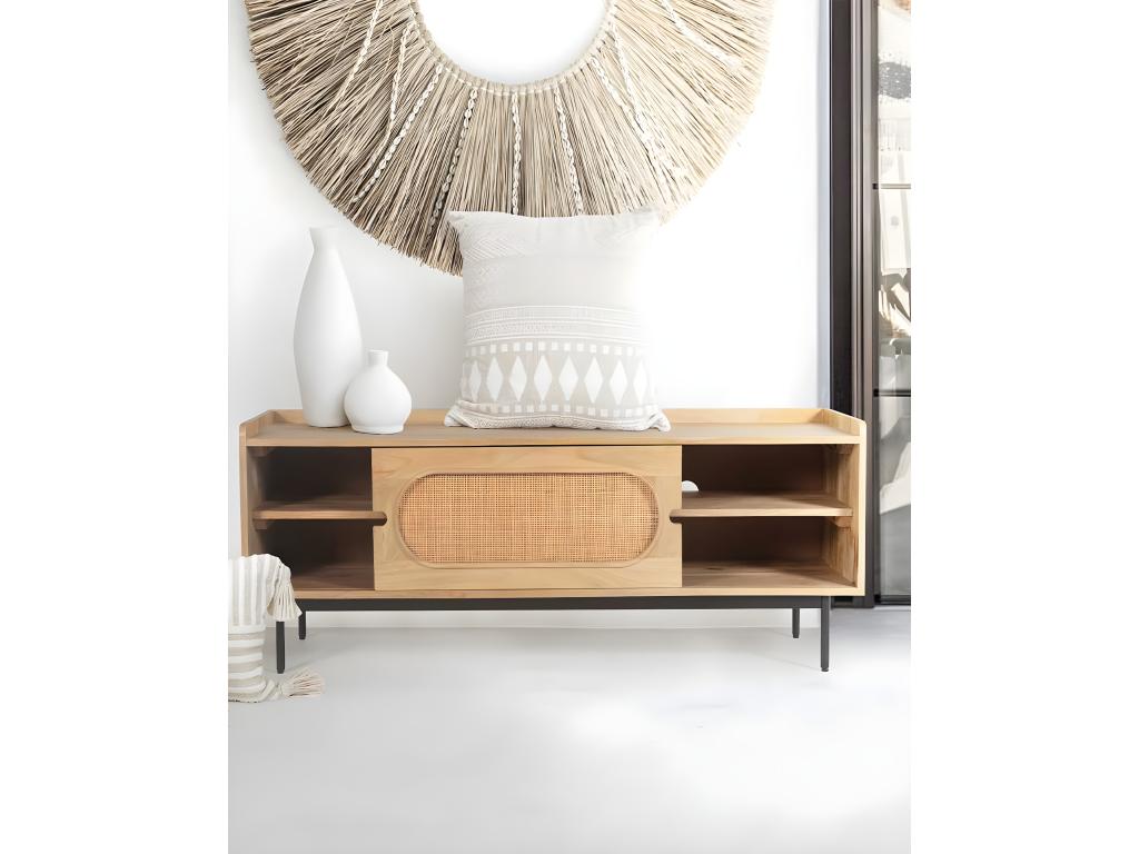 Chicyla - TV stand in solid mango wood and caning, 140 cm ZCZY36227