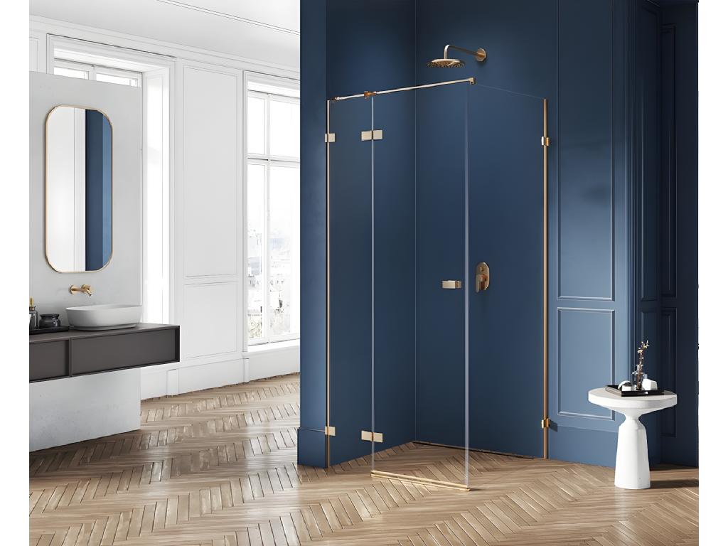 Brushed gold shower enclosure 120x70 cm, left-hand pivot, Meublori GOLD BRUSHED, front access