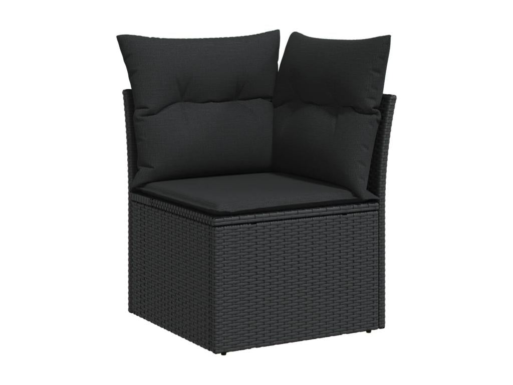 4-piece garden furniture set with cushions, black woven resin QMBO27198