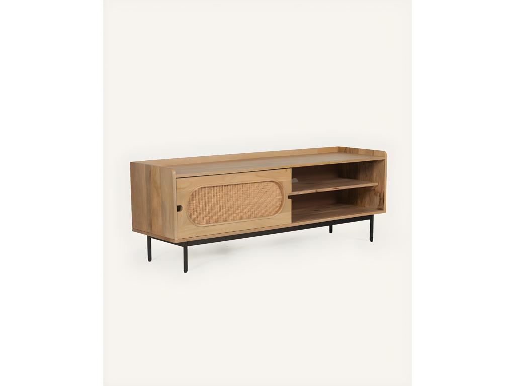 Chicyla - TV stand in solid mango wood and caning, 140 cm ZCZY36227