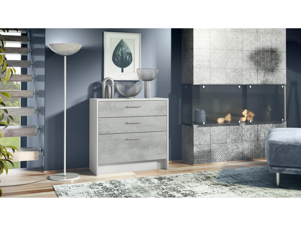 Small White Cabinet with Matte Concrete Look (WxHxD) 76x74x33