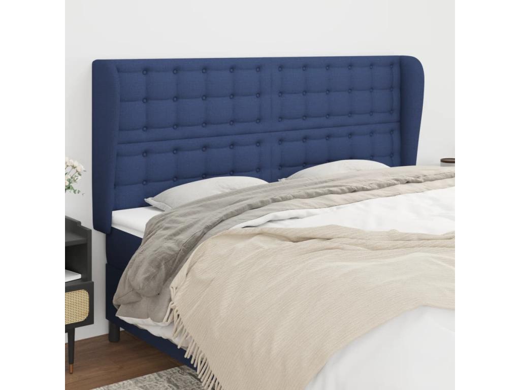 Headboard with wings, Blue, 163x23x118/128 cm, Fabric ZIFE08193
