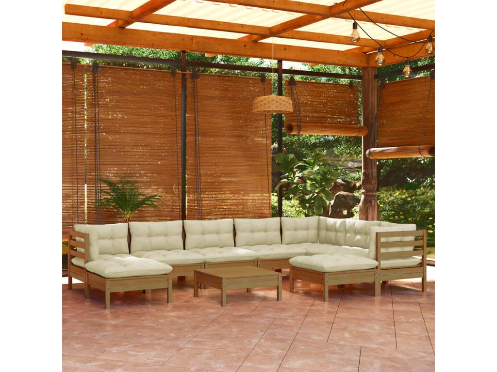 10-piece garden furniture set with honey brown cushions, pine wood NPRK25440