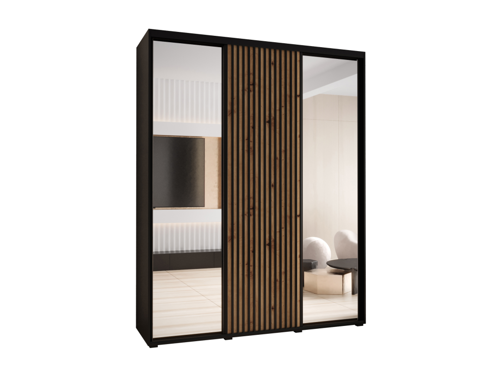 Domopure 2 Sliding Door Wardrobe 205.2/190/45 3 Doors Black/Dompure OPQU49493
